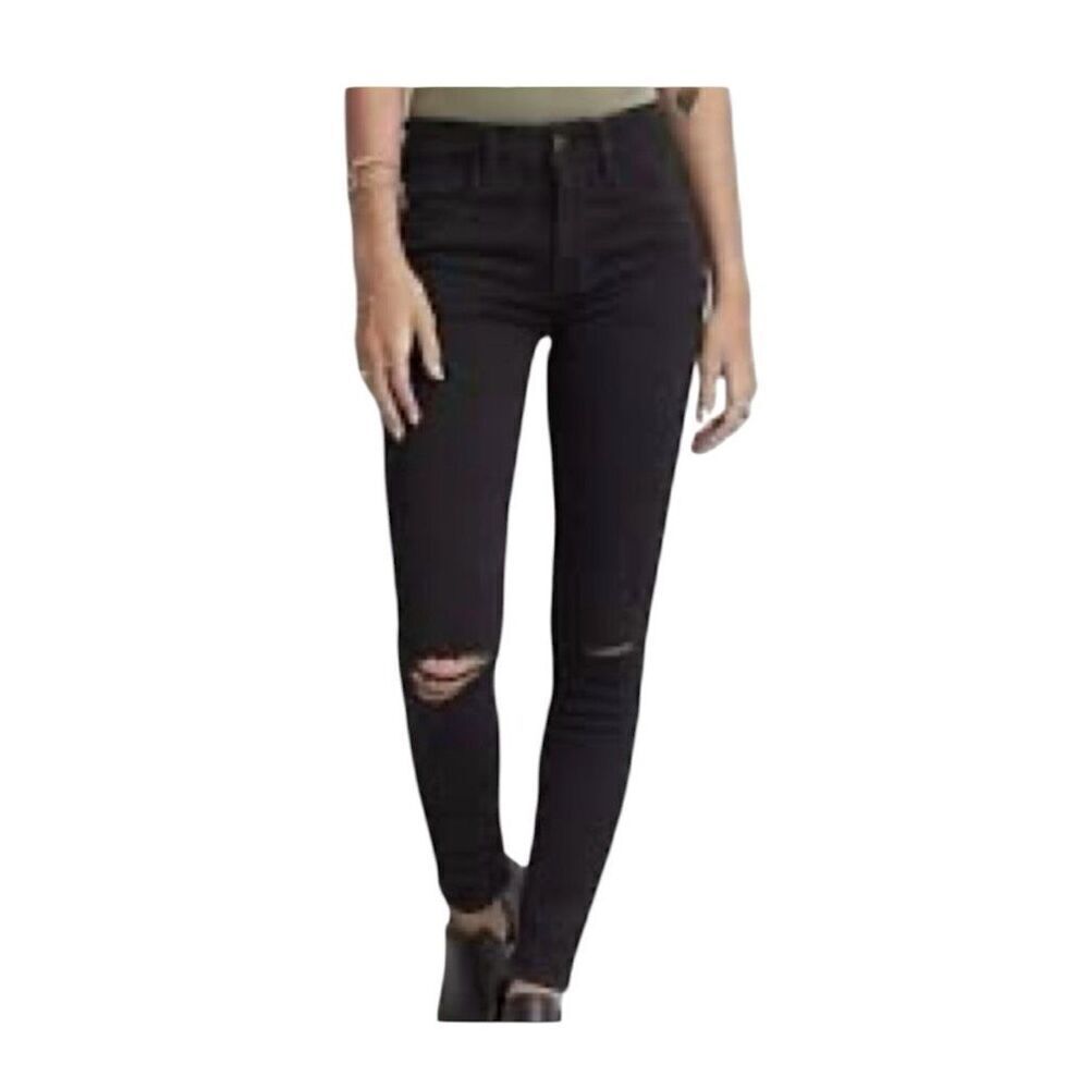 Womens American Eagle Super Hi-Rise Distressed Black Jeggings Jeans 16S 16 Short